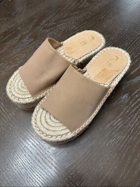 Woven Espadrille Slide Mules in Tan - Women's Casual Slip-Ons